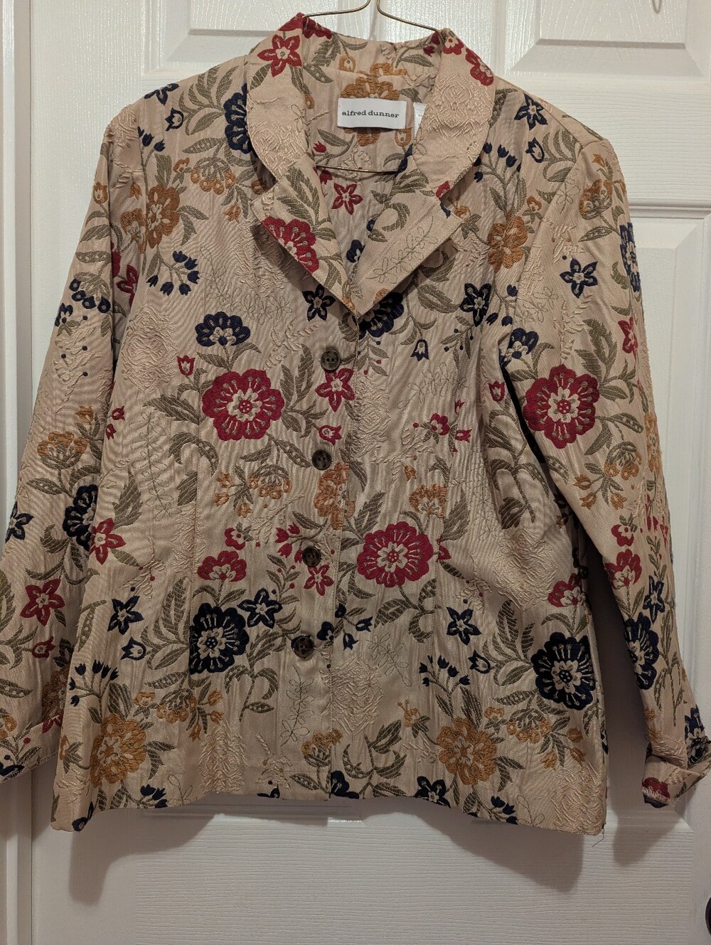Vintage Blazer Alfred Dunner Floral Tan Blue Flowered Jacket Womens 10